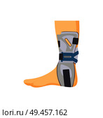 Medical fixing overlay on hurted human leg isolated banner white background, part of limb in special retainer, corset fixator vector illustration. Medical Fixing Overlay on Hurted Human Leg Banner. Стоковая иллюстрация, агентство Ingram Publishing / Фотобанк Лори