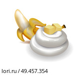 Peeled sweet banana with swirl of whipped cream. Delicious ripe fruit and topping. Tasty dessert of natural ingredients isolated vector illustration.. Peeled Sweet Banana and Swirl of Whipped Cream. Стоковая иллюстрация, агентство Ingram Publishing / Фотобанк Лори