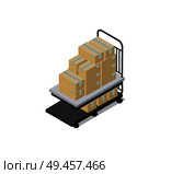Cart loaded with boxes factory containers receptacles for permanent temporary use as storage transporting contents isolated on vector illustration. Cart Loaded with Boxes Factory Vector Illustration. Стоковая иллюстрация, агентство Ingram Publishing / Фотобанк Лори