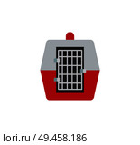 Travel pet carrier for animal in-cabin airline transportation, comfortable cage made of plastic carry-on item allowance by airport vector illustration. Travel Carrier Transportation Vector Illustration. Стоковая иллюстрация, агентство Ingram Publishing / Фотобанк Лори