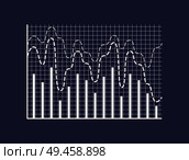 Statistical bars and dotted curves on coordinate system and checkered field. Combined graphic for business presentation isolated vector illustration.. Statistical Bars and Dotted Curves on Coordinates. Стоковая иллюстрация, агентство Ingram Publishing / Фотобанк Лори