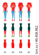 Animated cartoon character of redhead girl and stylish clothes to dress her. Choose your apparel for pretty woman isolated vector illustrations set.. Animated Vector Cartoon Character Redhead Girl Set. Стоковая иллюстрация, агентство Ingram Publishing / Фотобанк Лори