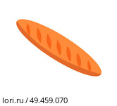 Long loaf baguette thin French bread made from basic lean dough vector illustration isolated on white background. Tasty crispy crust, food for snack. Long Loaf Baguette Thin French Bread Vector Icon. Стоковая иллюстрация, агентство Ingram Publishing / Фотобанк Лори