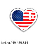 Sticker in form of heart having flag of United States of America as background, badge symbolizing nationality, unity of nation vector illustration. Sticker in Form of Heart Vector Illustration. Стоковая иллюстрация, агентство Ingram Publishing / Фотобанк Лори