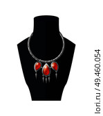 Necklace with precious red stones on black mannequin jewelry accessory item isolated on white background. Choker ornamental chain with rubins vector. Necklace with Precious Red Stones Black Mannequin. Стоковая иллюстрация, агентство Ingram Publishing / Фотобанк Лори