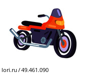 Orange scooter vehicle for ride to work, vector illustration stylish bike icon isolated, design with exhaust pipe, motorized modern motorbike model. Orange Scooter Design Motorized Motorbike Icon. Стоковая иллюстрация, агентство Ingram Publishing / Фотобанк Лори