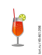 Refreshing summer lemonade drink in stylish glassware with straw and decorated by lemon, fizzy alcohol cocktail with orange juice vector isolated on white. Refreshing Summer Lemonade Drink Stylish Glassware. Стоковая иллюстрация, агентство Ingram Publishing / Фотобанк Лори