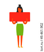 Protestant holding red table, picket of woman fighting for rights and freedom, lady wearing skirt and blouse, vector illustration isolated on white. Protestant Holding Red Table Vector Illustration. Стоковая иллюстрация, агентство Ingram Publishing / Фотобанк Лори