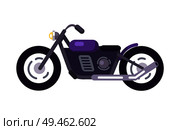 Purple scooter design with exhaust pipe, motorized modern motorbike model, vehicle for ride to work, vector illustration stylish bike icon isolated. Purple Scooter Design Motorized Motorbike Icon. Стоковая иллюстрация, агентство Ingram Publishing / Фотобанк Лори