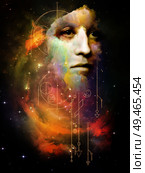 Math of Zodiac. Her Symbols series. Abstract portrait painting of young woman on subject of inner Self, astrology, the occult, witchcraft, magic and its symbols. Стоковое фото, агентство Ingram Publishing / Фотобанк Лори