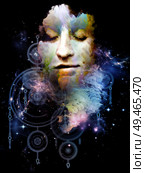 Math of Zodiac. Her Symbols series. Abstract portrait painting of young woman on subject of inner Self, astrology, the occult, witchcraft, magic and its symbols. Стоковое фото, агентство Ingram Publishing / Фотобанк Лори