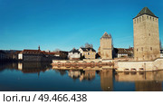 Medieval bridge towers Ponts Couverts and Barrage Vauban located in the historic district "Petite France", Strasbourg, Alsace, France. Стоковое фото, агентство Ingram Publishing / Фотобанк Лори