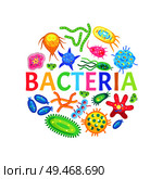 Bacteria and other microorganisms color poster isolated on white vector illustration of small animals with horns and sensitive appendages on bodies. Bacteria and Other Microorganisms Color Poster. Стоковая иллюстрация, агентство Ingram Publishing / Фотобанк Лори