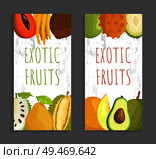 Exotic fruit menu vector cover template for restaurant and cafe. Mamey and citron, marang and ambarella, kivano and avocado, soursop and melon vector. Exotic Fruit Menu Cover Template for Restaurant. Стоковая иллюстрация, агентство Ingram Publishing / Фотобанк Лори