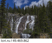 Waterfall in forest, Tangle Falls, Icefields Parkway, Jasper, Alberta, Canada. Стоковое фото, агентство Ingram Publishing / Фотобанк Лори