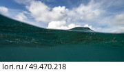 Split shot of underwater and sky, Turneffe Atoll, Belize Barrier Reef, Belize. Стоковое фото, агентство Ingram Publishing / Фотобанк Лори