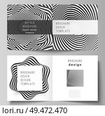 The vector layout of two covers templates for square design bifold brochure, magazine, flyer, booklet. Abstract 3D geometrical background with optical illusion black and white design pattern. The vector layout of two covers templates for square design bifold brochure, magazine, flyer, booklet. Abstract 3D geometrical background with optical illusion black and white design pattern. Стоковая иллюстрация, агентство Ingram Publishing / Фотобанк Лори