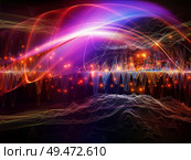 Variegated Oscillation. Optical Flow series. Visually attractive backdrop made of color lines and lights isolated on black background suitable in layouts on technology, design and education. Стоковое фото, агентство Ingram Publishing / Фотобанк Лори