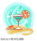 Refreshing cocktail with slice of orange on sandy beach background vector illustration on white. Tasty drink to quench your thirst. Refreshing Cocktail with Slice of Orange on Beach. Стоковая иллюстрация, агентство Ingram Publishing / Фотобанк Лори