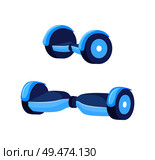 Hoverboard scooter for teenagers isolated icons set vector. Self-balancing electric transport with wheels, gyroscooter,r modern balance skating board. Hoverboard Scooter for Teenagers Icons Set Vector. Стоковая иллюстрация, агентство Ingram Publishing / Фотобанк Лори