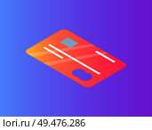 Debit or credit card with mastercard emblem isolated vector icon. Thin plastic with microchip and strip for numbers and reflection, 3d isometric style. Debit or Credit Card with Mastercard Emblem Icon. Стоковая иллюстрация, агентство Ingram Publishing / Фотобанк Лори