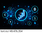 Bitcoin male with laptop investing money and getting profit and benefits vector. Businessman with computer, map with euro, dollar yen, pound sterling. Bitcoin Male with Laptop Investing Money Vector. Стоковая иллюстрация, агентство Ingram Publishing / Фотобанк Лори