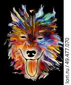 Dog portrait in digital oil colors on black background on subject of love, friendship, faithfulness, companionship between dog and man. God bless animals series. Стоковое фото, агентство Ingram Publishing / Фотобанк Лори