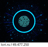 Fingerprint and scanning system of prints recognition. Authentication method of fingermarks scan. Identification poster illuminated digital data storage vector. Fingerprint Scanning System of Prints Recognition. Стоковая иллюстрация, агентство Ingram Publishing / Фотобанк Лори