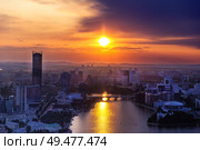 Evening panorama of the modern city of Yekaterinburg on the banks of the Iset river. Стоковое фото, фотограф Евгений Ткачёв / Фотобанк Лори