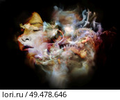 Surreal illustration of female face and dreamlike elements on the subject of subconscious, dream, mind, poetry and inner world. Стоковое фото, агентство Ingram Publishing / Фотобанк Лори
