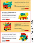 Exclusive price and offer posters set. Autumn proposition for shoppers. Limited time only premium quality of products and goods mega discounts vector. Exclusive Price Offer Posters Vector Illustration. Стоковая иллюстрация, агентство Ingram Publishing / Фотобанк Лори