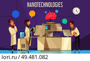 Nanotechnologies flat poster with scientists conducting experiments on human brain in modern scientific laboratory vector illustration . Nanotechnologies Vector Illustration. Стоковая иллюстрация, агентство Ingram Publishing / Фотобанк Лори