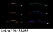 Lightened cars in darkness realistic 6 luxury captivating metallic reflecting colors automobiles lamps lit set vector illustration. Стоковая иллюстрация, агентство Ingram Publishing / Фотобанк Лори