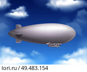Dirigible in the sky realistic background  with air transport symbols vector illustration. Стоковая иллюстрация, агентство Ingram Publishing / Фотобанк Лори