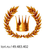 Realistic design concept with golden laurel wreath and crown on white background  isolated vector Illustration. Стоковая иллюстрация, агентство Ingram Publishing / Фотобанк Лори