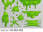 Bright green slime drips and blots set isolated on transparent background realistic vector illustration. Стоковая иллюстрация, агентство Ingram Publishing / Фотобанк Лори