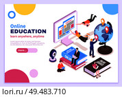 Online education isometric poster with tutorials advertising distance courses and slogan learn anywhere anytime vector illustration. Стоковая иллюстрация, агентство Ingram Publishing / Фотобанк Лори