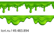 Realistic seamless pattern with green melting slime drips on white background vector illustration. Стоковая иллюстрация, агентство Ingram Publishing / Фотобанк Лори