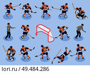 Ice Hockey isometric icons set with  defensing players forwards goaltender goalie puck referee on rink vector illustration. Стоковая иллюстрация, агентство Ingram Publishing / Фотобанк Лори