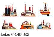 Industrial buildings flat set of petroleum industry power plants power stations oil offshore platform isolated vector illustration. Стоковая иллюстрация, агентство Ingram Publishing / Фотобанк Лори
