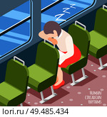Human circadian rhythms isometric colored background with woman sleeping in public transport vector illustration. Стоковая иллюстрация, агентство Ingram Publishing / Фотобанк Лори