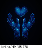 Human hands guarding heart luminescent polygonal wireframe futuristic composition abstract vector illustration. Стоковая иллюстрация, агентство Ingram Publishing / Фотобанк Лори