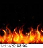 Flame of gold fire on dark transparent background with red sparks flying up realistic vector illustration. Стоковая иллюстрация, агентство Ingram Publishing / Фотобанк Лори