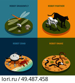 Compare of bio robots and real animals isometric design concept isolated vector illustration. Стоковая иллюстрация, агентство Ingram Publishing / Фотобанк Лори