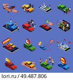 Carsharing icons set with carpooling symbols isometric isolated vector illustration. Стоковая иллюстрация, агентство Ingram Publishing / Фотобанк Лори