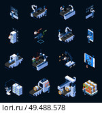 Smart industry with robotized manufacturing remote control and  production data center isometric icons isolated vector illustration. Стоковая иллюстрация, агентство Ingram Publishing / Фотобанк Лори