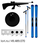 Isolated and colored realistic biathlon icon set with tools and equipment of biathlonist vector illustration. Стоковая иллюстрация, агентство Ingram Publishing / Фотобанк Лори