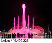 Singing musical fountains with Bowl of the olympic flame Firebird in Sochi at night, Russia. Редакционное фото, фотограф Сергей Пристяжнюк (Serg Zastavkin) / Фотобанк Лори