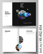 Vector layout of two A4 format modern cover mockups design templates for bifold brochure, flyer, booklet. Simple design futuristic concept. Creative background with circles that form planets and stars.. Vector layout of two A4 format modern cover mockups design templates for bifold brochure, flyer, booklet. Simple design futuristic concept. Creative background with circles that form planets and stars. Стоковая иллюстрация, агентство Ingram Publishing / Фотобанк Лори