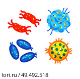 Streptococci and staphylococcus, spirillae and star-shaped flat bacteria types isolated. Little dangerous germ variety cartoon vector illustrations. Little Dangerous Bacteria for Illustrative Poster. Стоковая иллюстрация, агентство Ingram Publishing / Фотобанк Лори